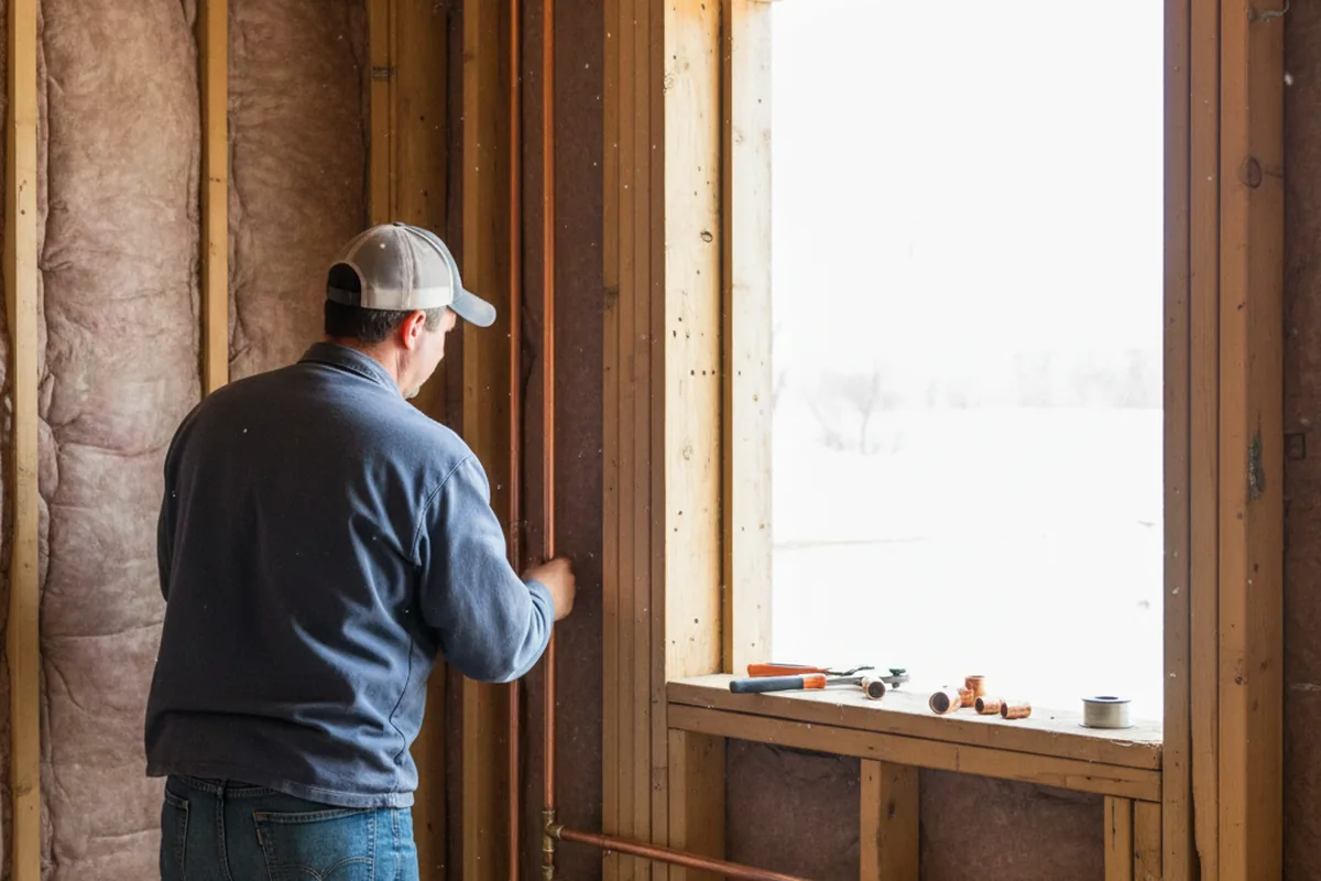 Licensed plumber running new copper supply lines in a Buchtel home